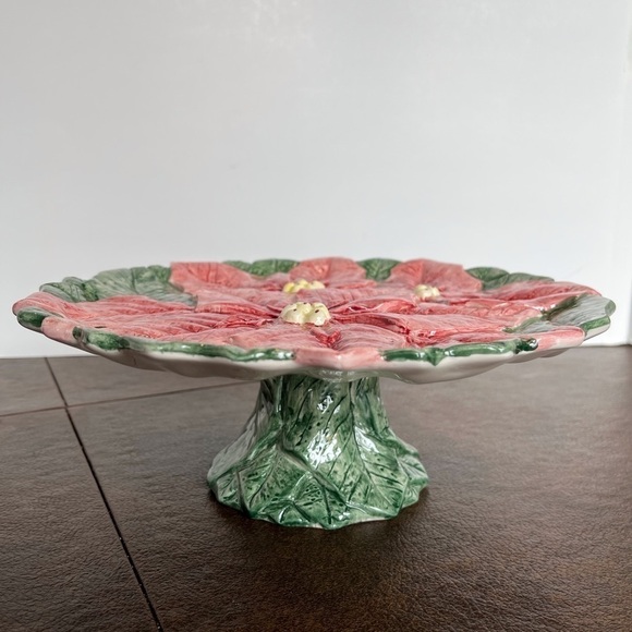 Vintage Holiday Ceramic Poinsettia Cake Stand - Picture 2 of 9